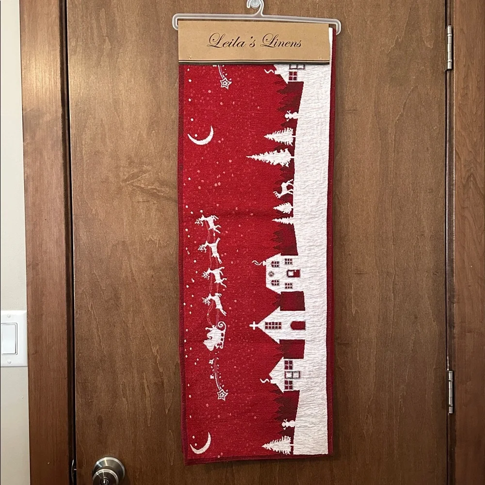 Festive Red and White Holiday Table Runner